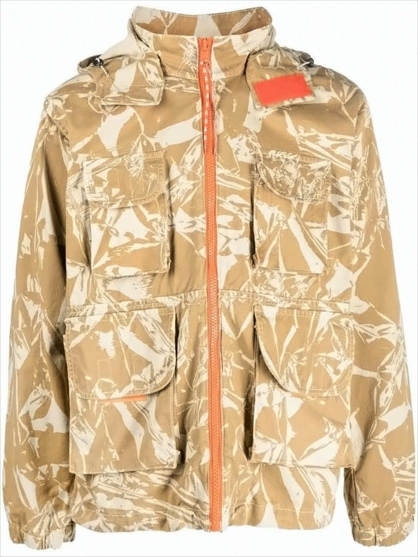 Aries Arise Beige Abstract Leaf Pattern Utility Jacket