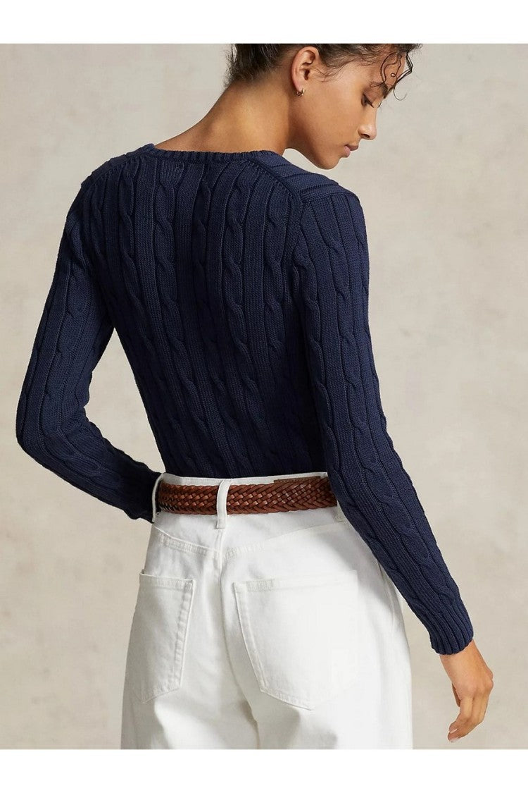 Polo Ralph Lauren Navy Cable-Knit V-Neck Cotton Sweater