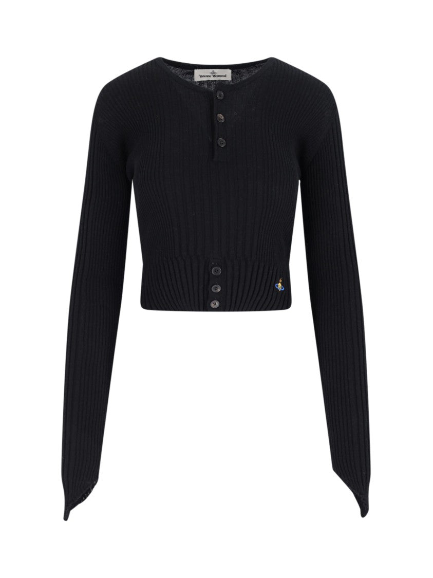 Vivienne Westwood Cropped Ribbed Cardigan With Multicolor Logo