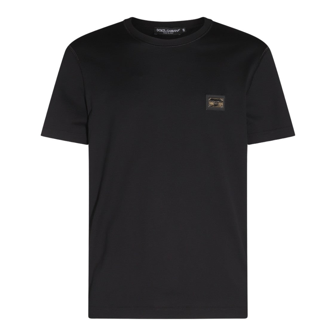 Dolce & Gabbana Short-Sleeve Black T-Shirt With Rectangular Patch Detail