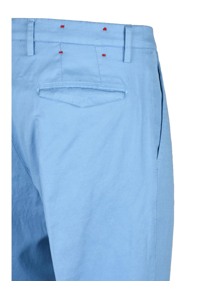 Filetto Cotton Linen Elastane Trousers With Pleated Waist And Straight Leg