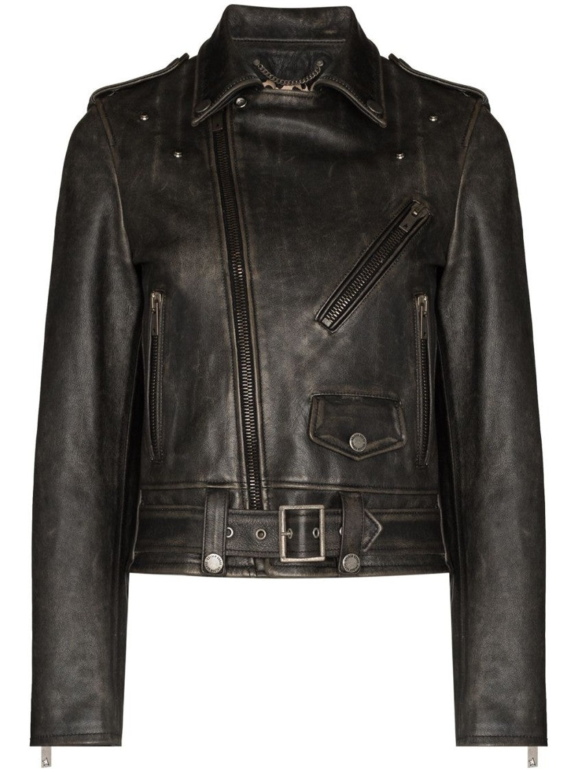 Golden Goose Distressed-Effect Leather Biker Jacket