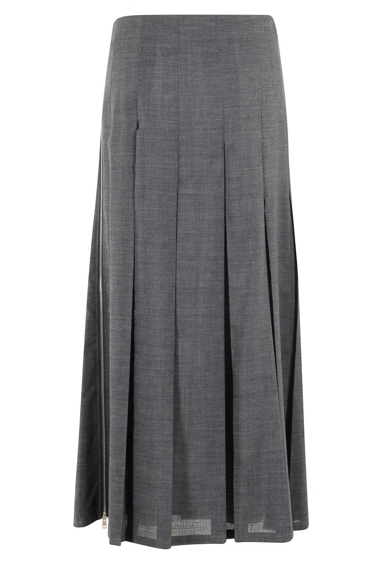 Alysi Mid-Length Pleated Skirt With Raw Cut Hem