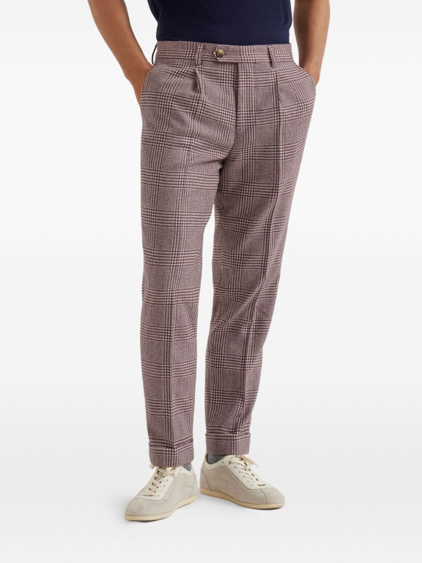 Brunello Cucinelli Slim-Fit Checkered Trousers With Cuffed Hems