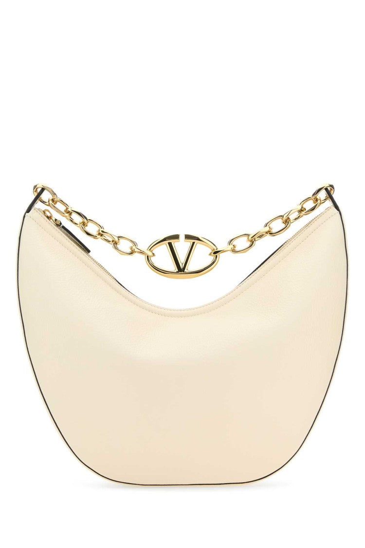Valentino Garavani Ivory Leather Medium Hobo Vlogo Moon Shoulder Bag