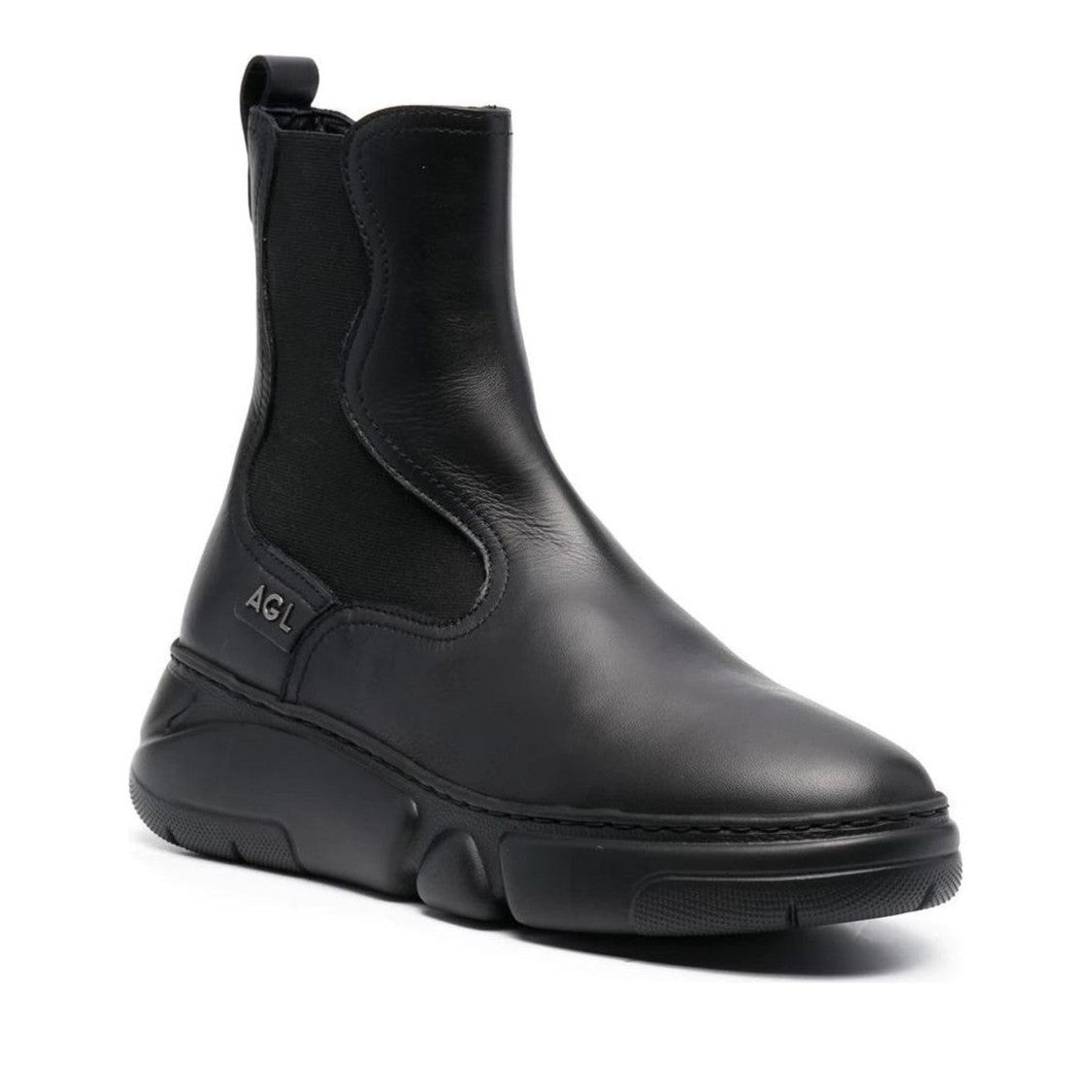 Agl Black Patty Leather Elastic Panel Wedge Boots