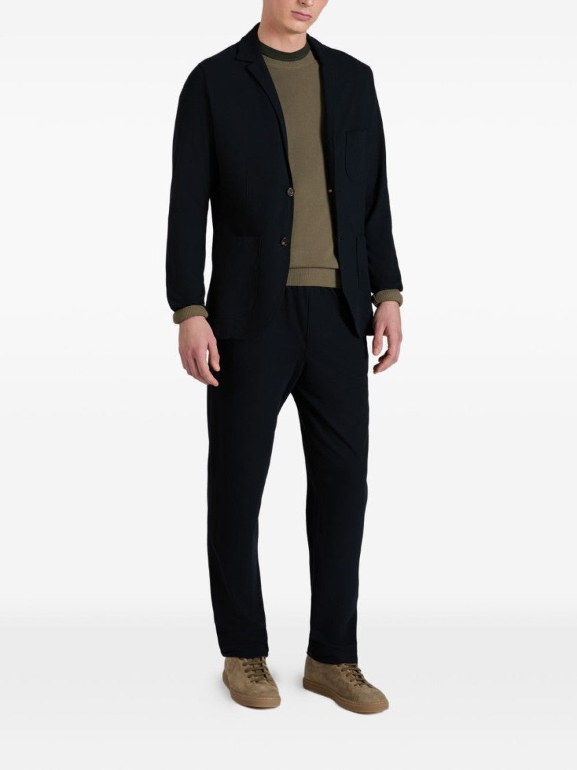 Zanone Tailored Navy Blue Cotton Jacket With Notched Lapels