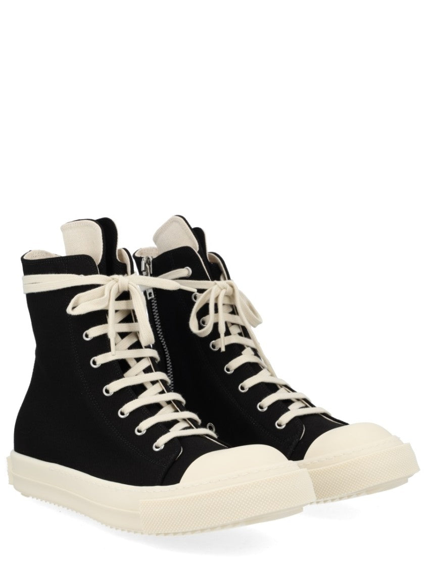 Drkshdw By Rick Owens Black High-Top Ankle Strap Cotton Sneakers