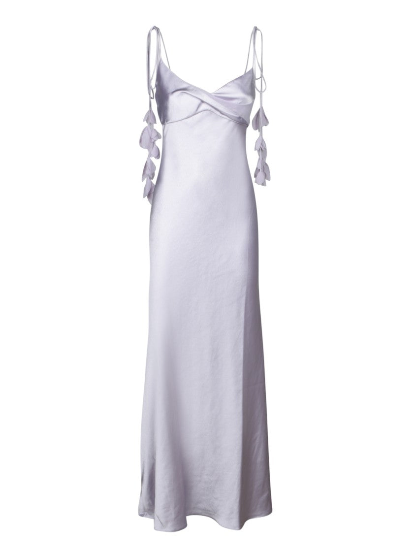 Self-Portrait Lilac Satin Maxi Dress With Floral Detail And V-Neckline