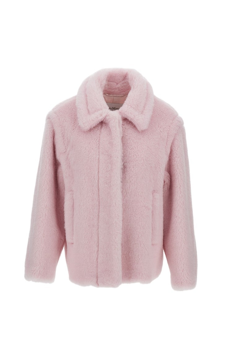 Max Mara Cropped Pink Fur Coat With Pointed Collar