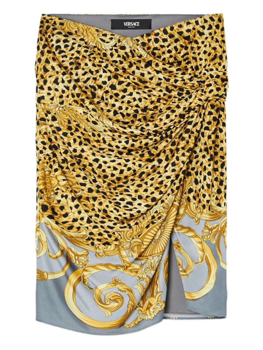 Versace Grey Cheetah Print Midi Skirt