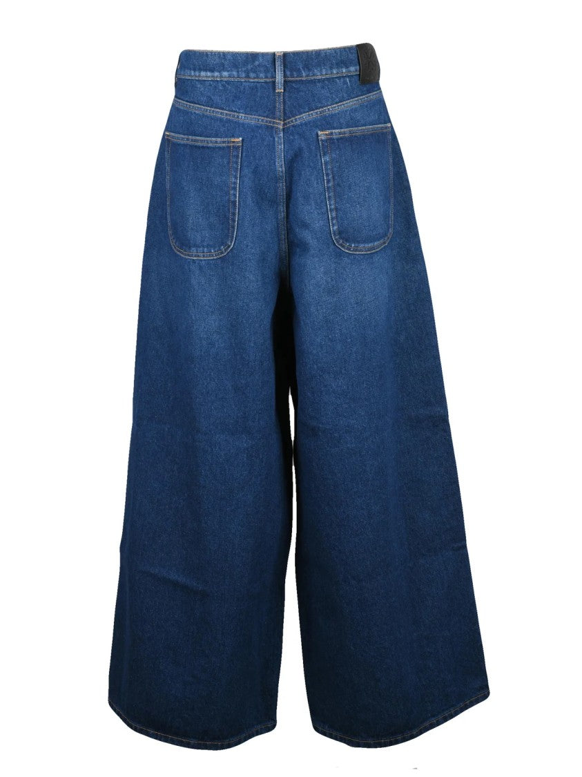 Off-White Blue Cotton Script Wide Jeans
