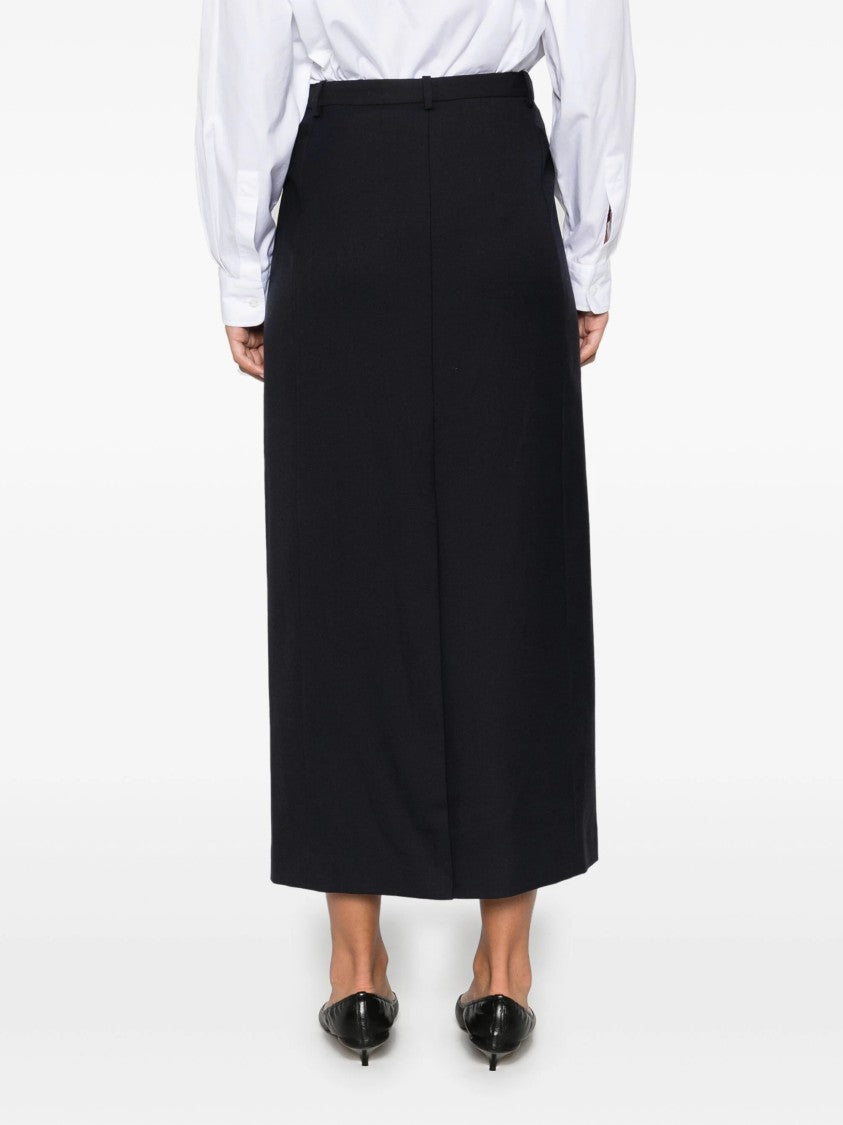 Theory Navy Blue Wool Twill Midi Skirt