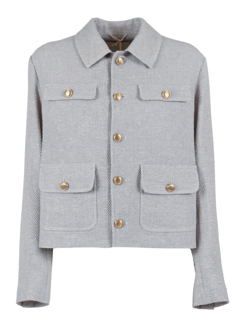 Circolo 1901 Cropped Linen Cotton Textured Jacket