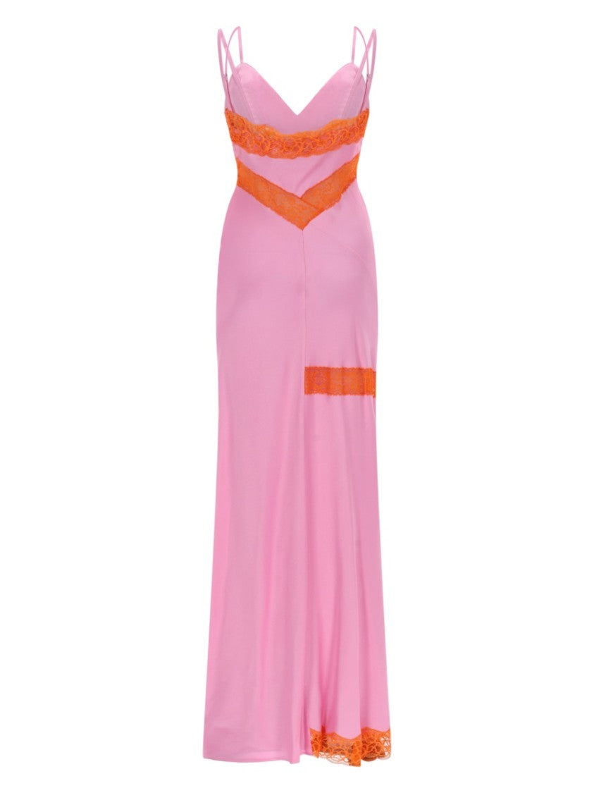 Msgm Pink Orange Lace Inserts Maxi Dress