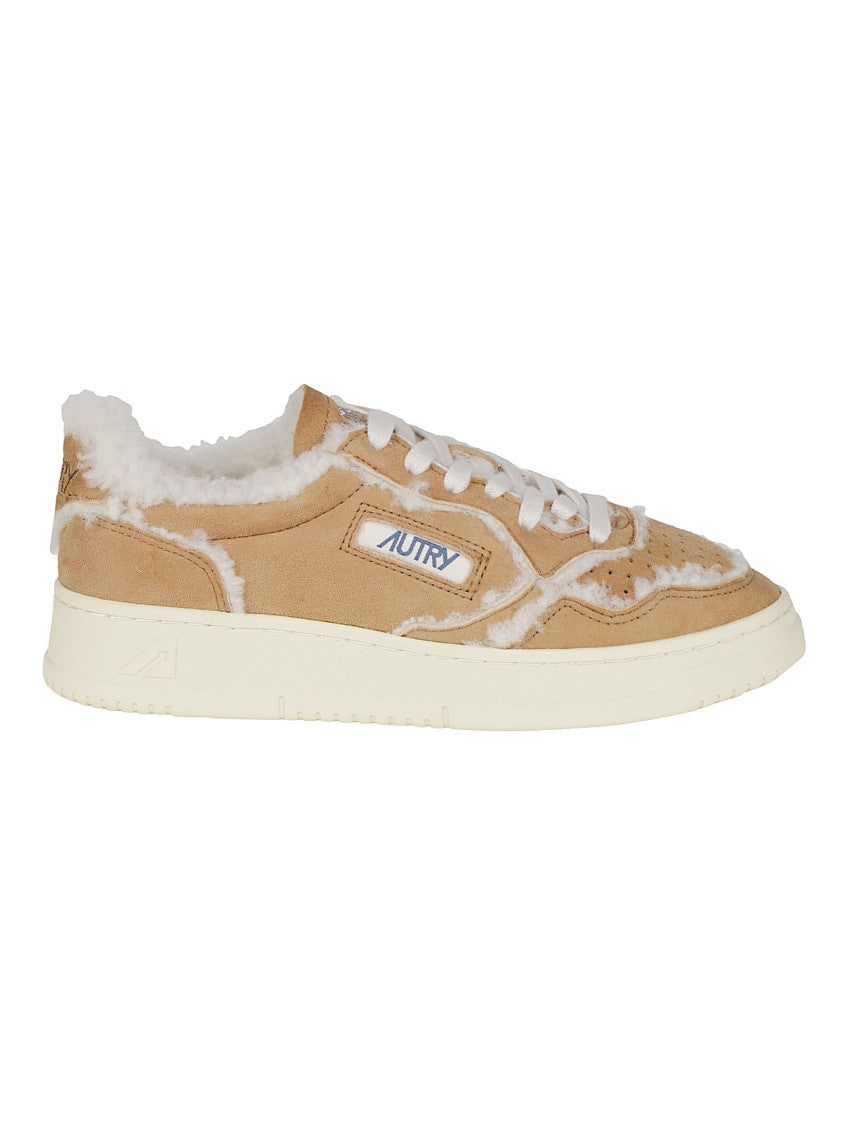 Autry Beige Medalist Low White Shearling Sheep Leather Sneakers