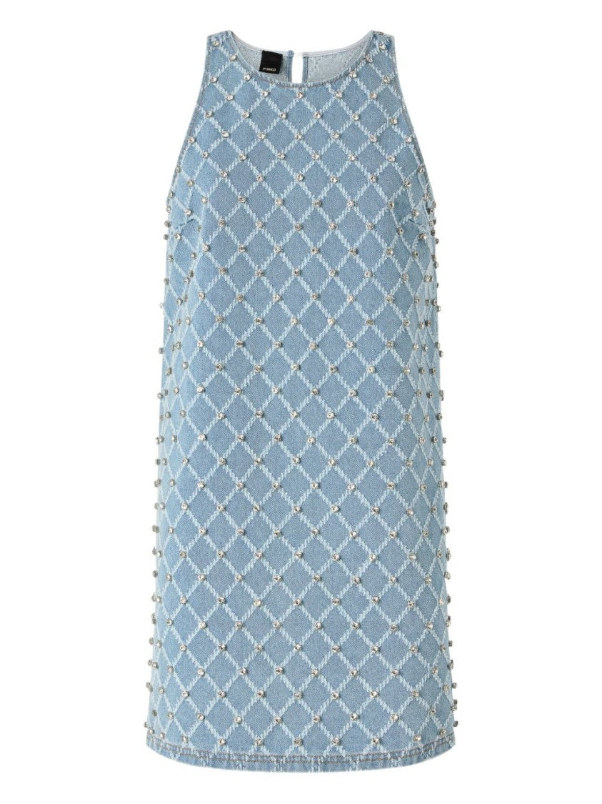 Pinko Sleeveless Denim Dress With Rhinestone Detailing