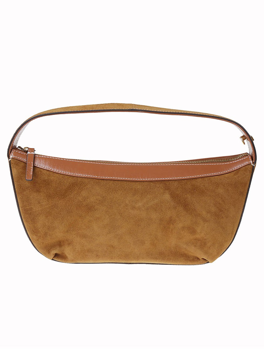 Staud Demy Curved Brown Leather Shoulder Bag