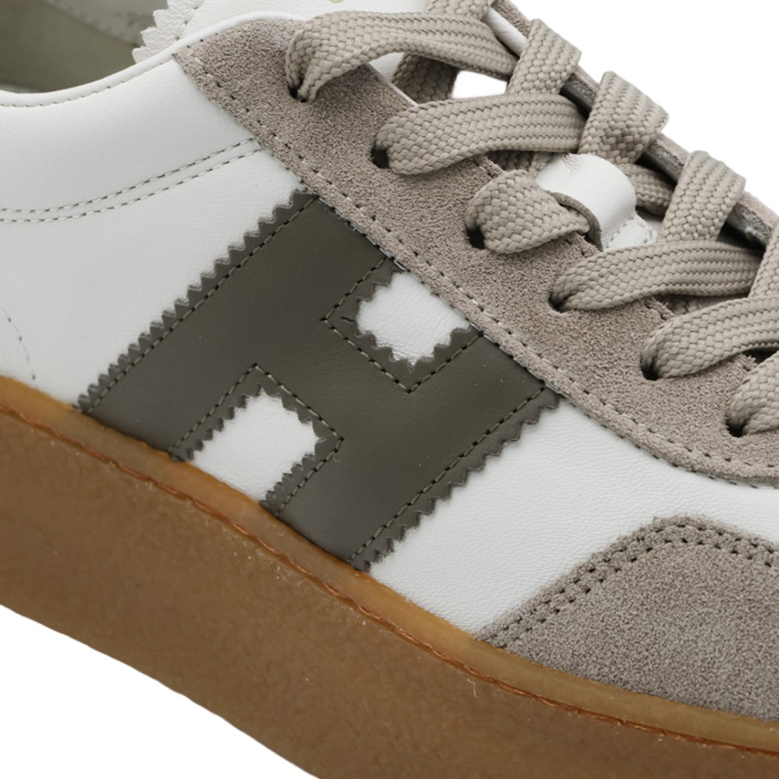 Hogan White Leather Sneakers With Taupe Suede Overlays