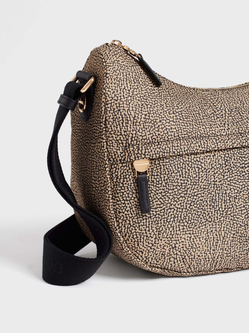 Borbonese Luna Middle Medium Textured Leather Shoulder Bag