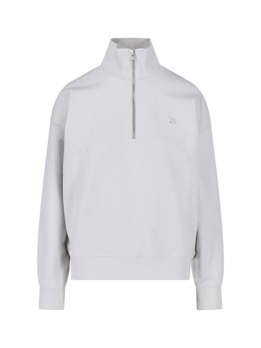 Maison Kitsuné Fox Cropped High Collar Zip Organic Cotton Sweatshirt