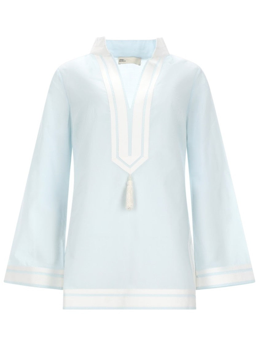 Tory Burch Light Blue Bell Sleeves Tunic Blouse