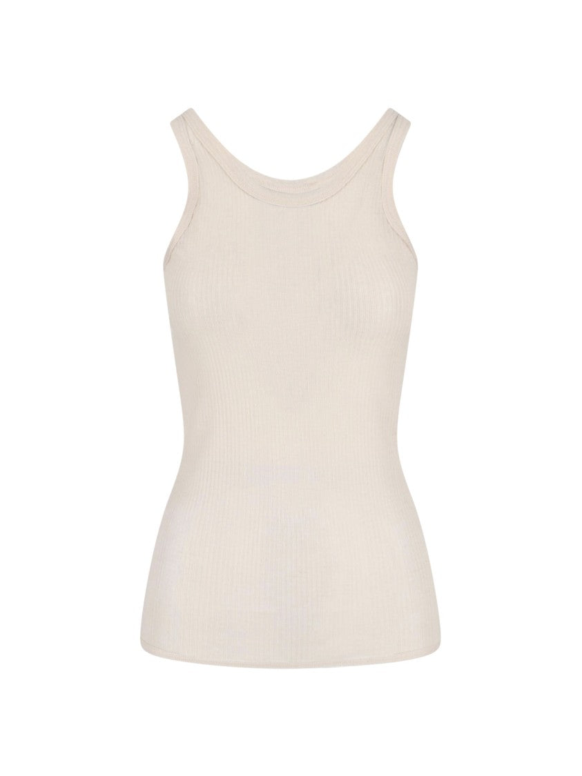 Lemaire Cream Ribbed Silk Blend Minimalist Top