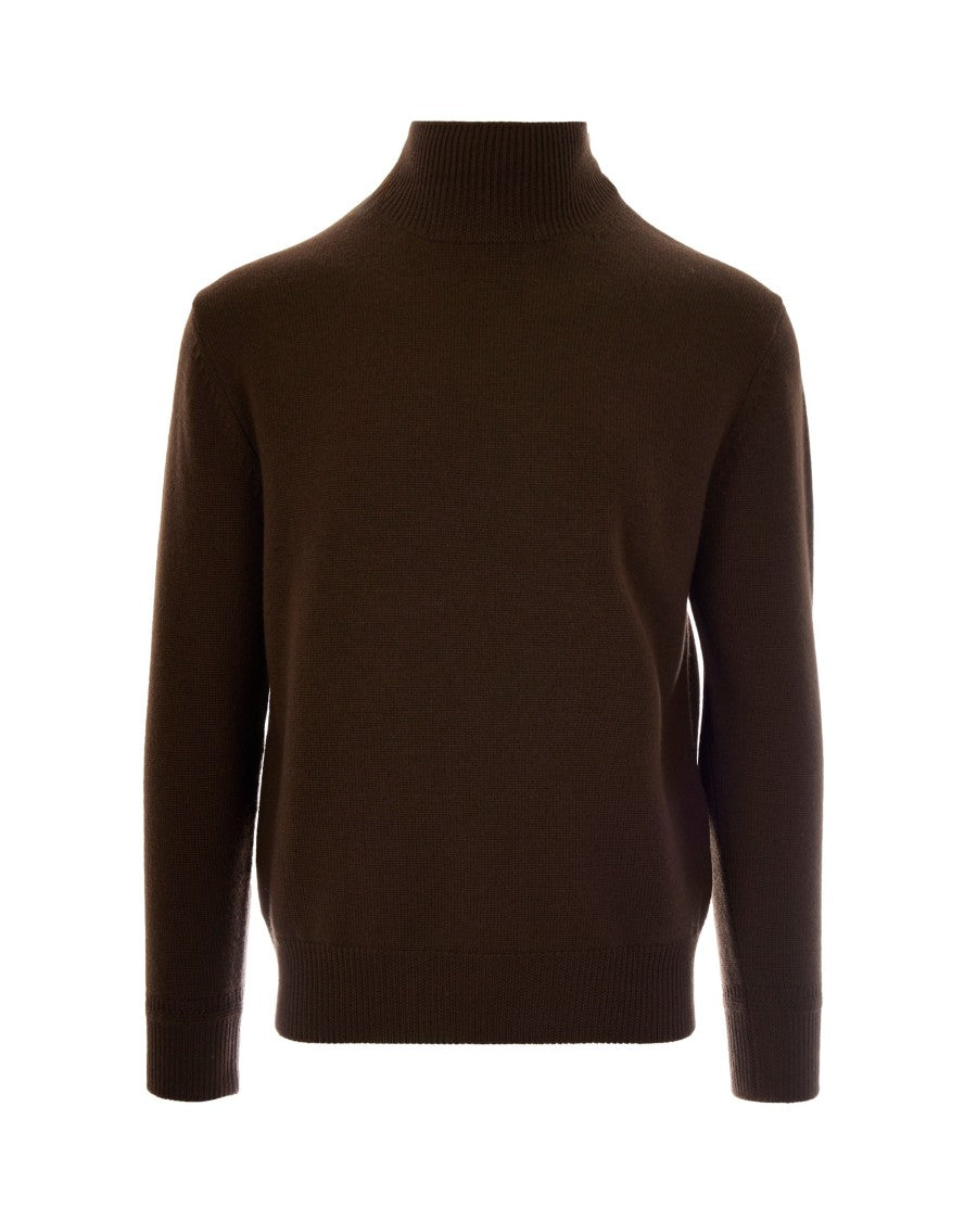 Paolo Pecora High Neck Brown Virgin Wool Knit Sweater
