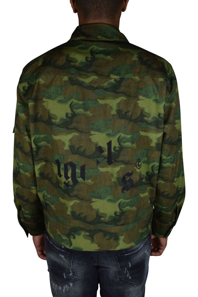 Palm Angels Military Green Camouflage Jacket With Classic Collar
