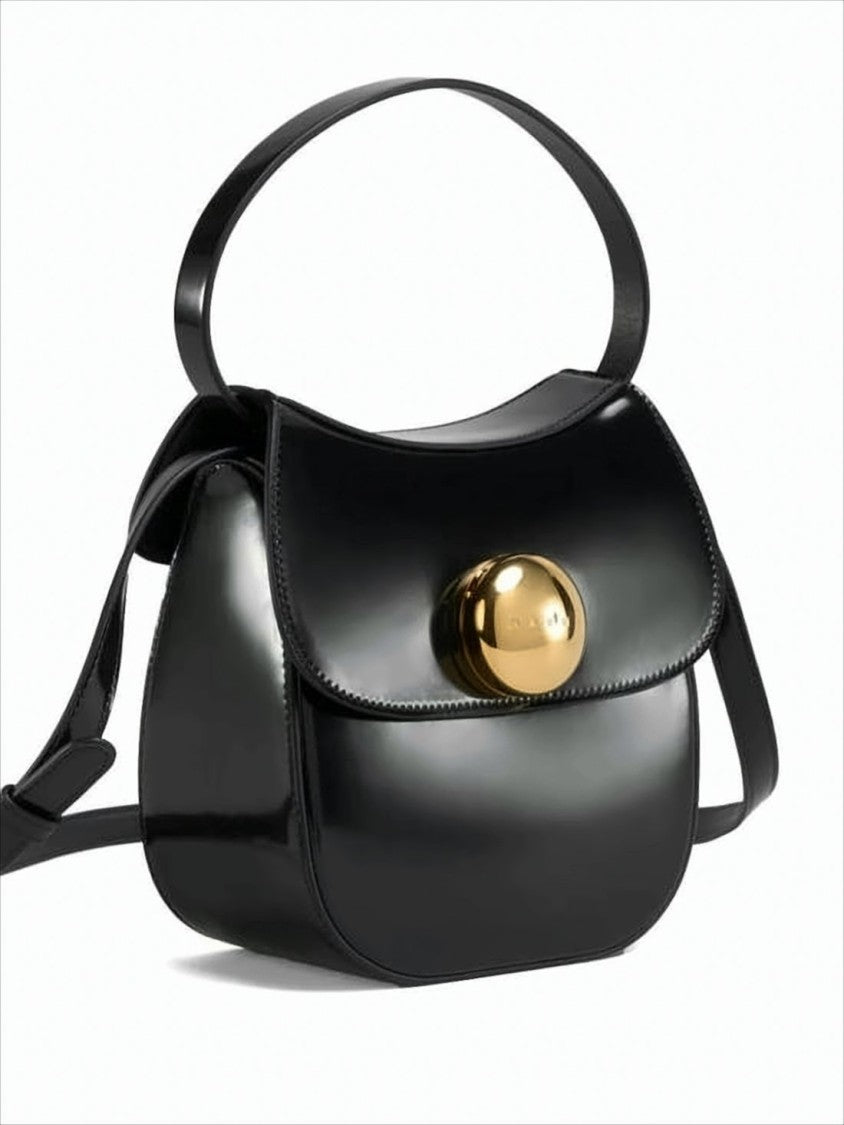 Marni Structured Black Leather Shoulder Bag With Gold-Tone Clasp