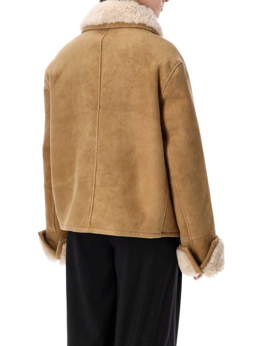 Ami Paris Brown Cropped Shearling Jacket