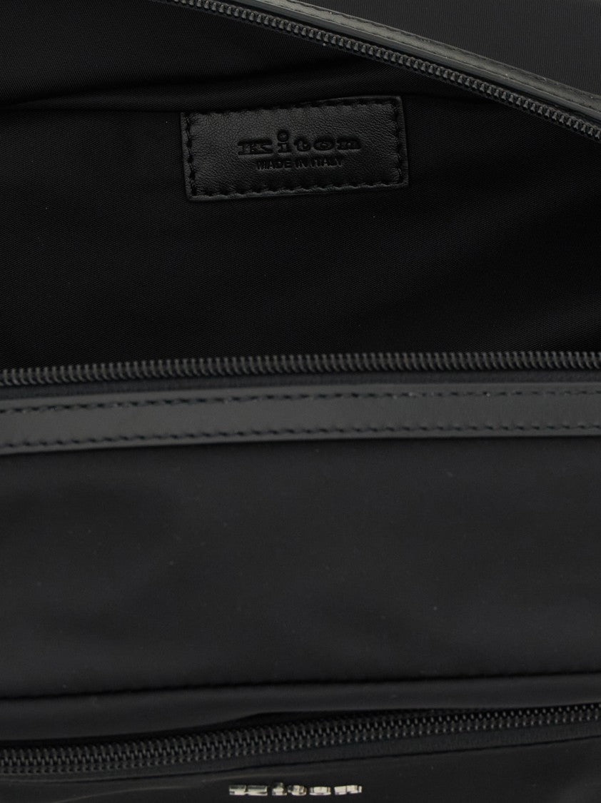 Kiton Rectangular Nylon Beauty Case With Leather Accents And Logo Details
