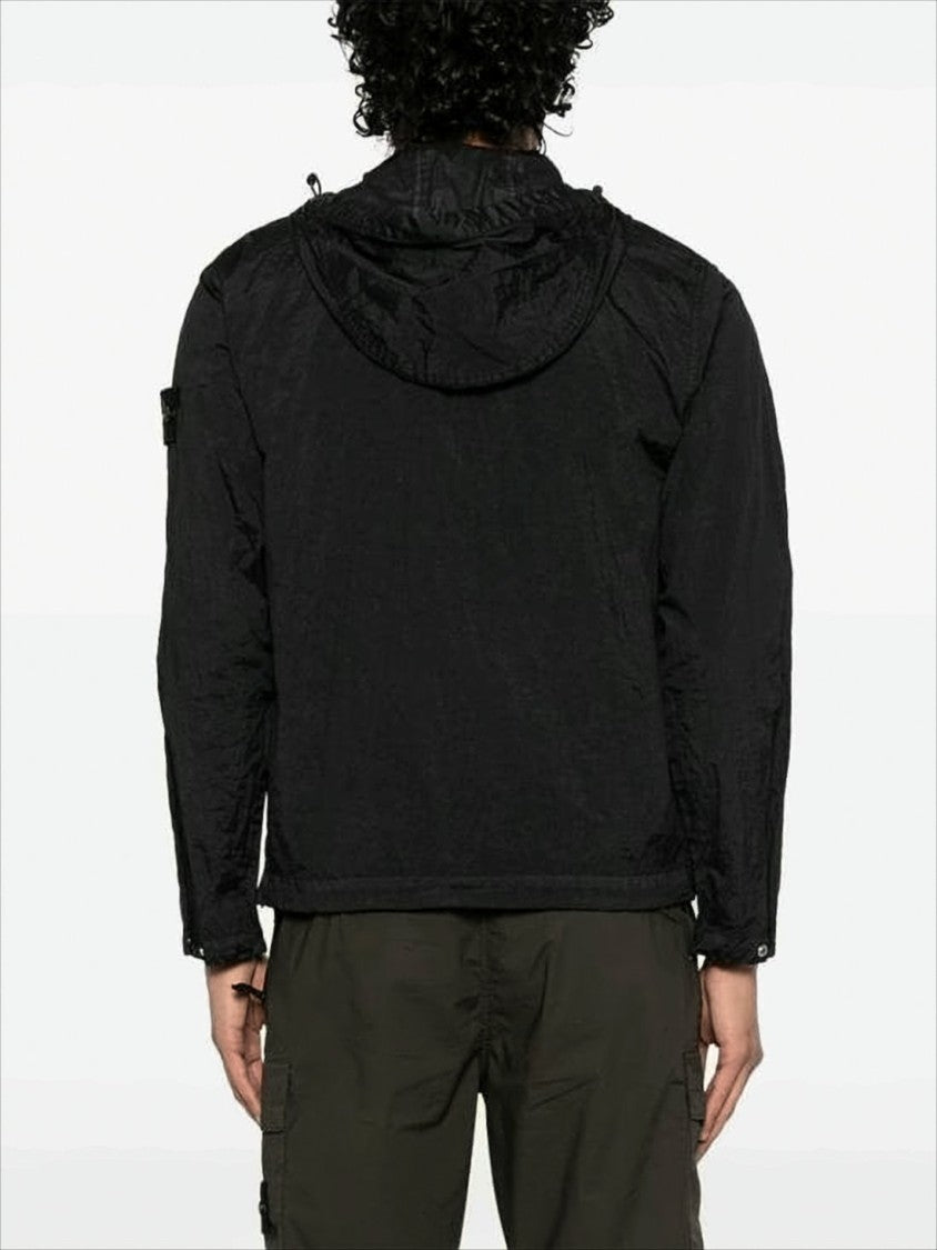 Stone Island Lightweight Hooded Jacket With Zippered Front And Patch Detail
