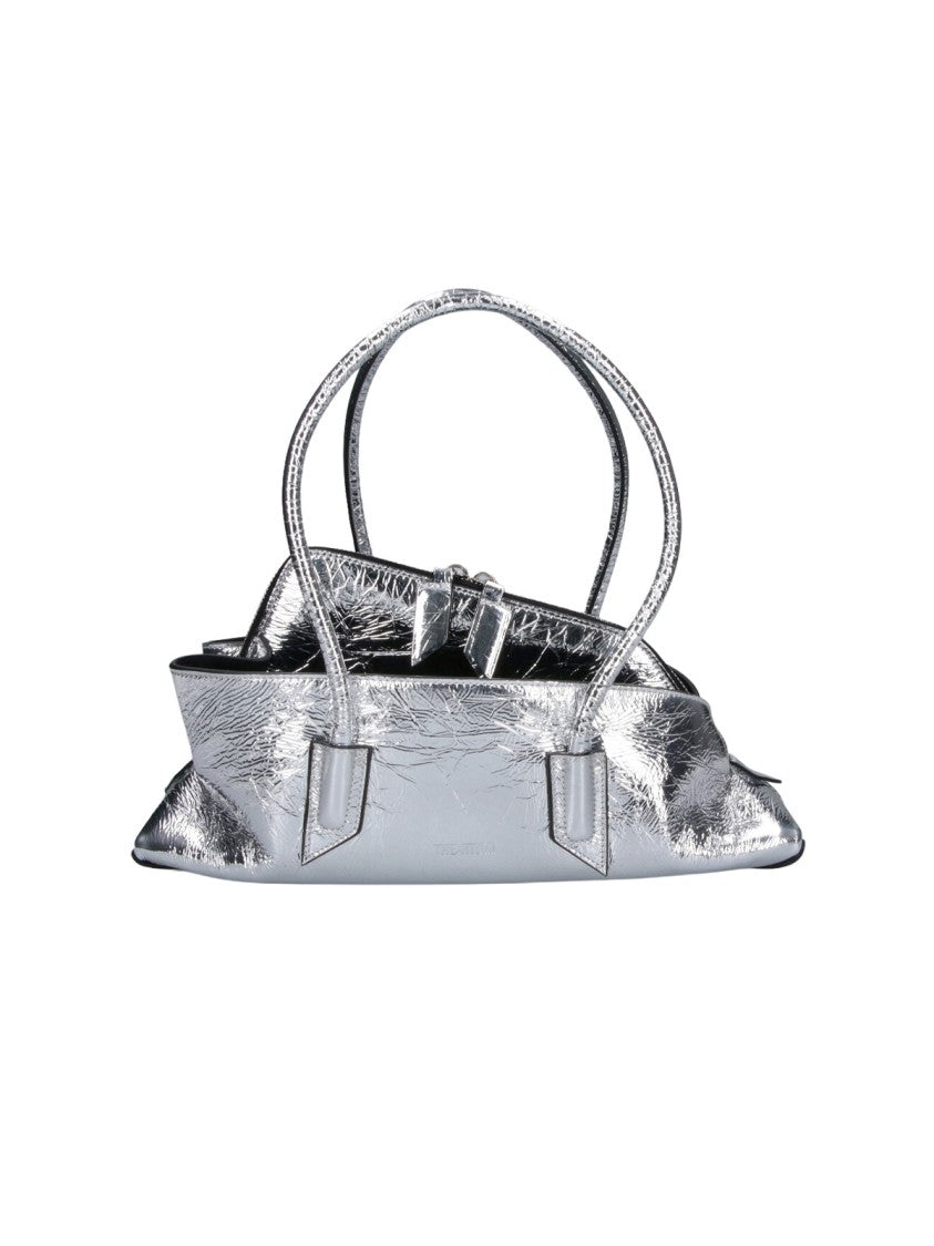 The Attico Structured Metallic Silver Handbag With Crinkled Texture