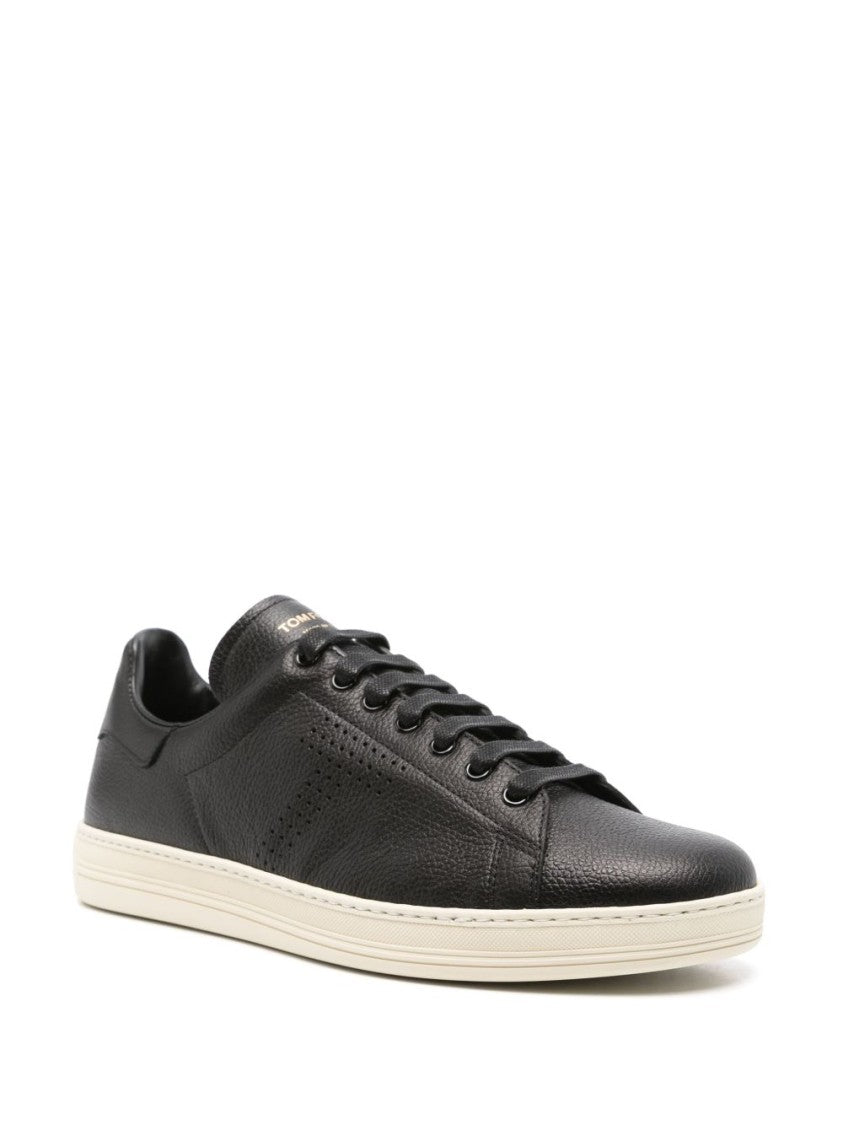 Tom Ford Black Low-Top Pebbled Leather Sneakers