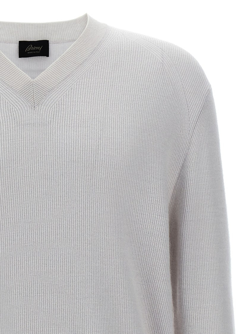Brioni Ribbed Cashmere-Wool V-Neck Sweater
