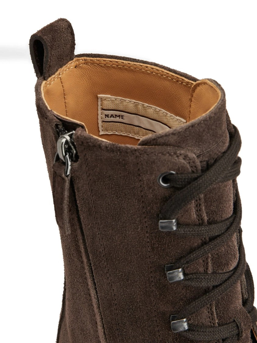 Tod's High-Top Lace-Up Brown Suede Boots With Pebbled Sole