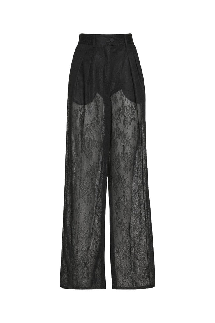 Simona Corsellini Black Polyester-Viscose Blend Lace-Overlay Trousers
