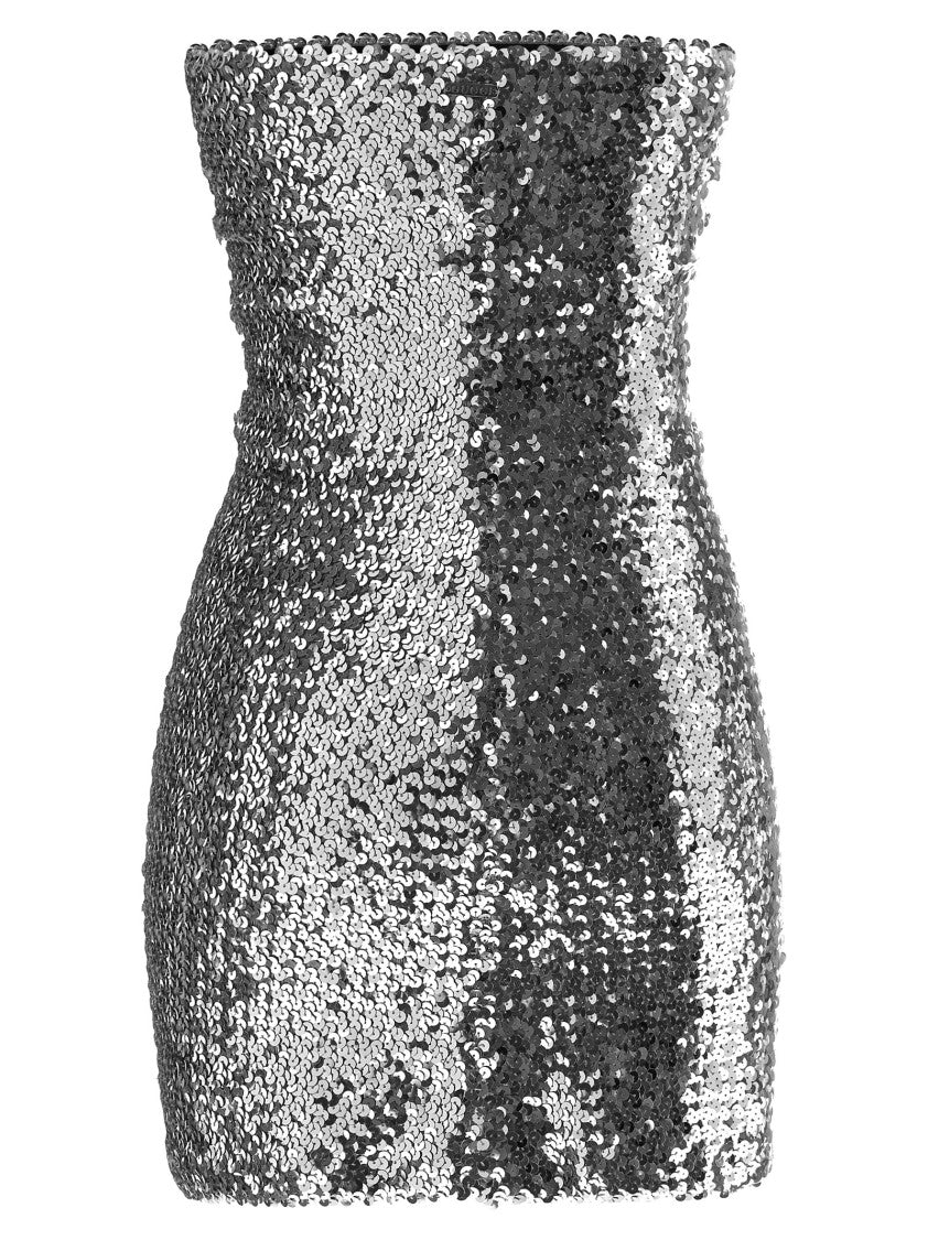 Gucci Off-The-Shoulder Silver Mini Dress With All-Over Sequins