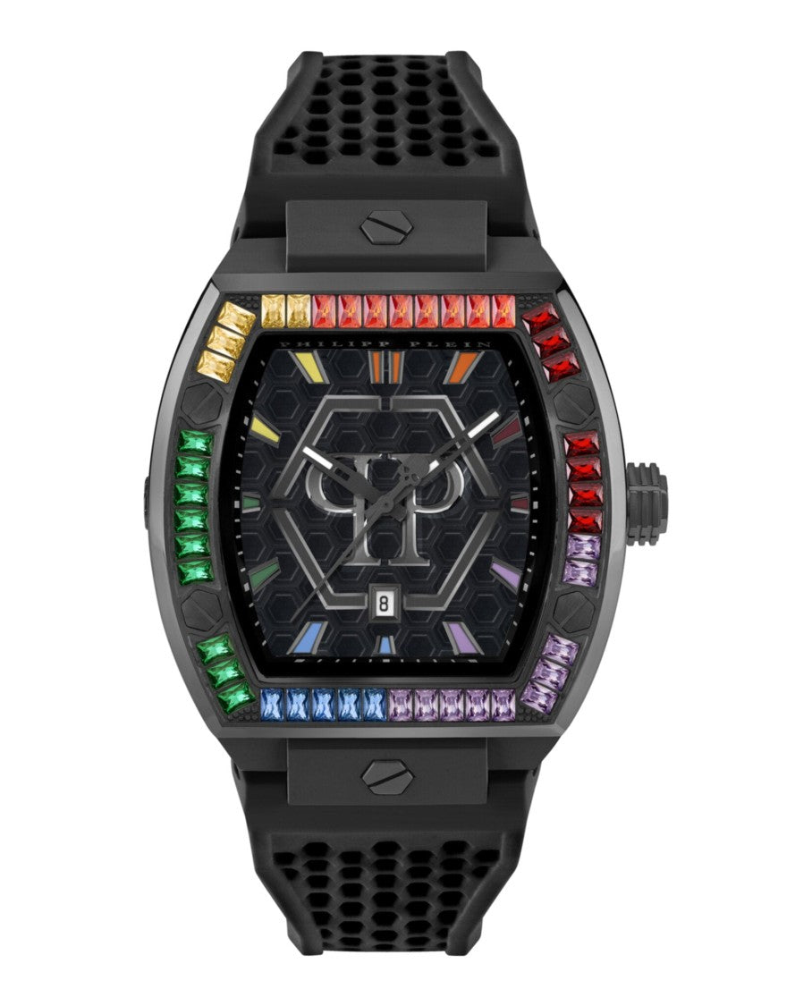 Philipp Plein Hexagon Phantom Silicone Watch With Colorful Cubic Zirconia Details