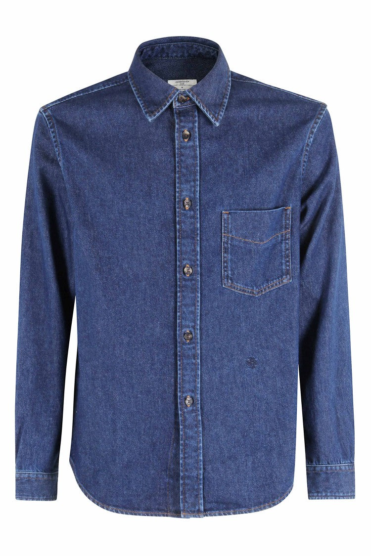 Jacob Cohen Dark Blue Denim Shirt With Contrast Stitching