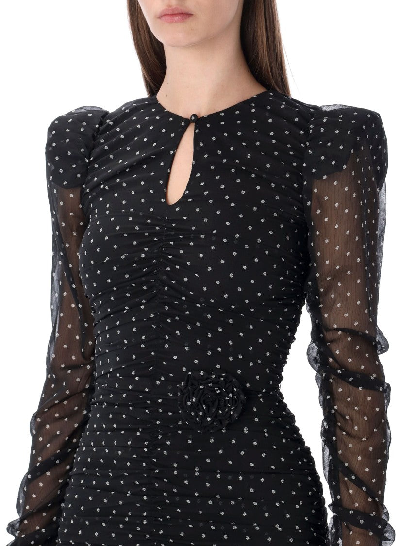 Rotate Ruched Mini Dress With Sheer Sleeves