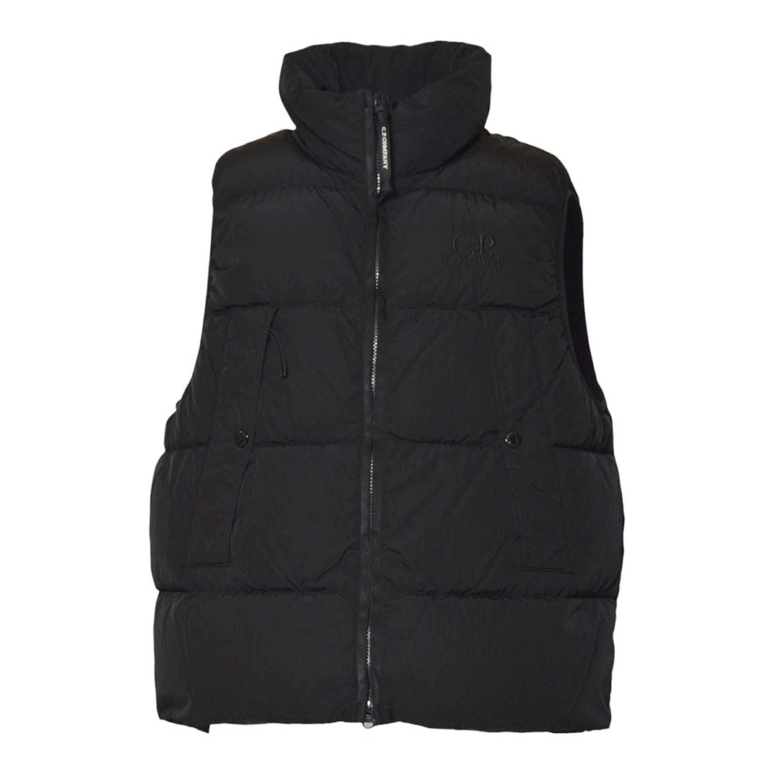 C.P. Company Sleeveless Puffer Jacket With High Collar And Embossed Logo