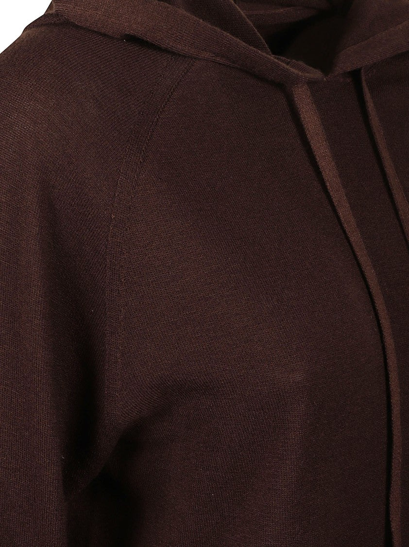 Majestic Filatures Cropped Brown Hoodie With Raglan Sleeves And Drawstrings