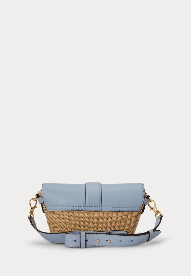 Lauren Ralph Lauren Woven Straw Shoulder Bag With Smooth Flap