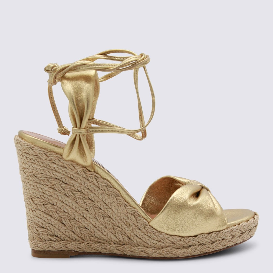 Aquazzura Gold Jute Wedge Sandals