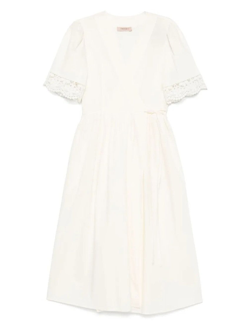 Twin-Set Wrap Midi Dress With Lace Trim