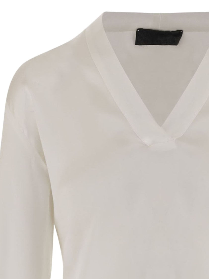 F.It V-Neck Stretch Silk Shirt With Buttoned Cuffs