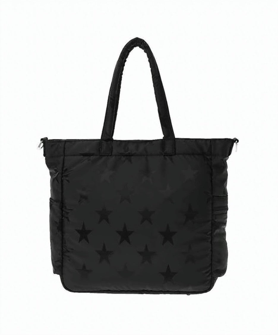 Porter Black Embossed Star Pattern Nylon Tote Bag