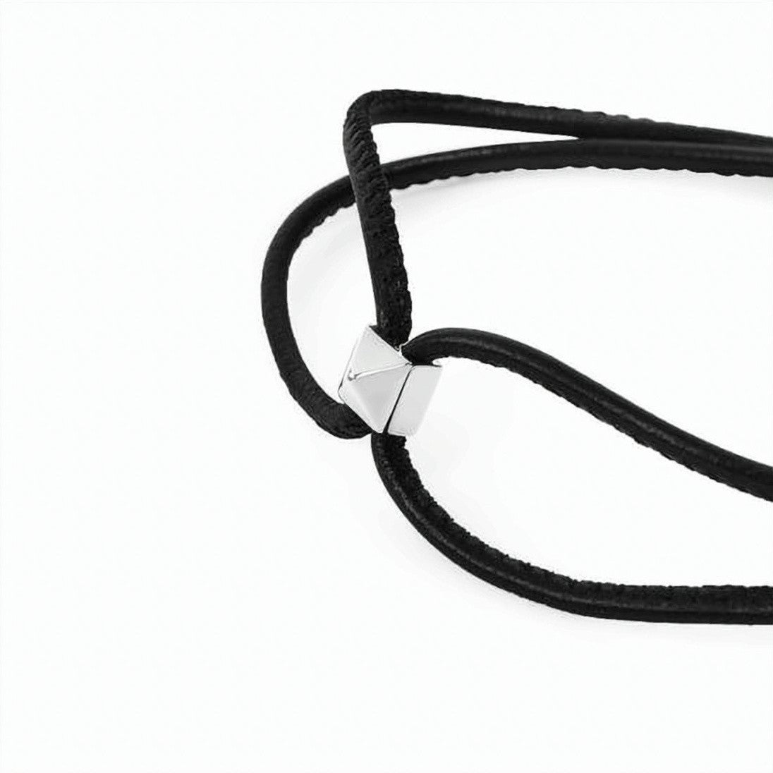 Valentino Garavani Double Strand Black Leather Bracelet With Silver Accents